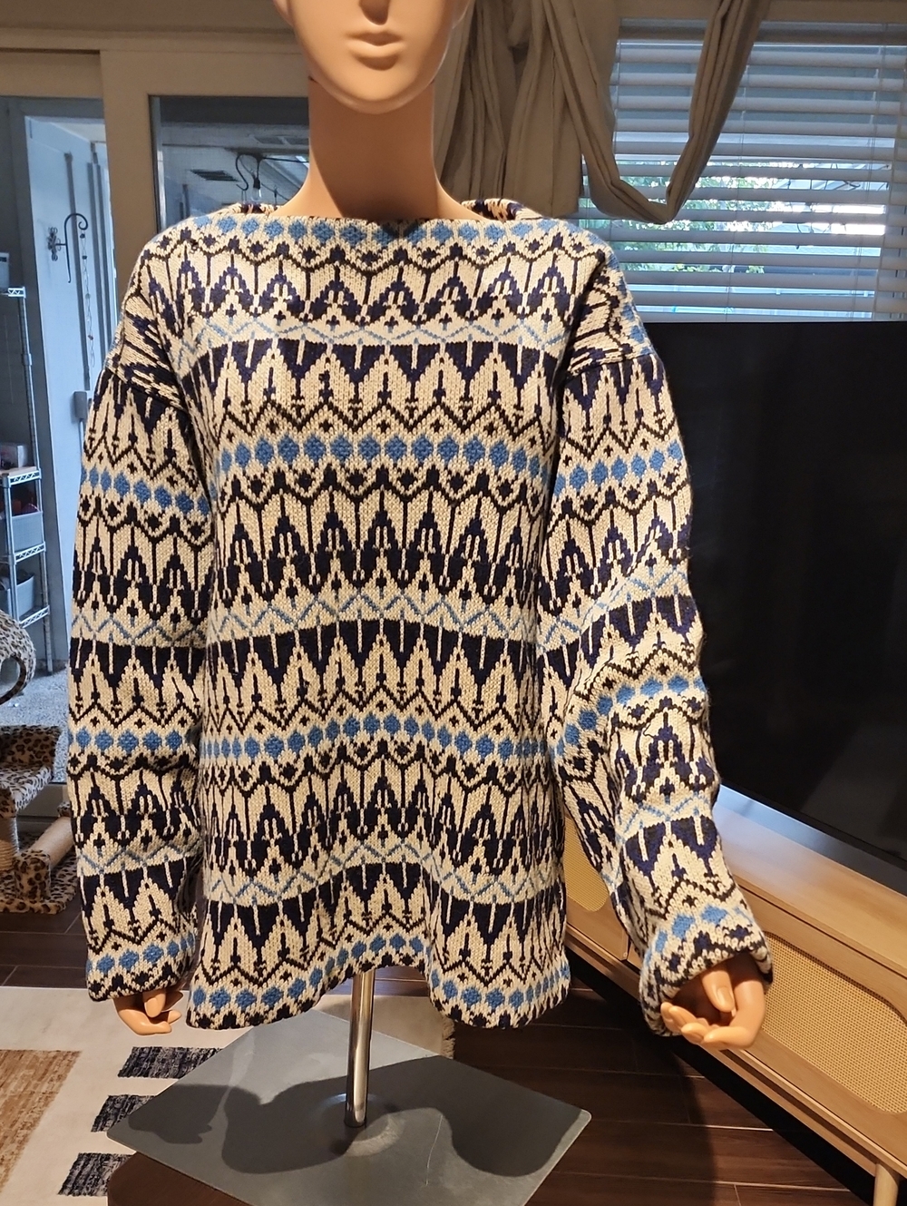 Macy's Navy, Light Blue & White Geometric Crewneck Sweater